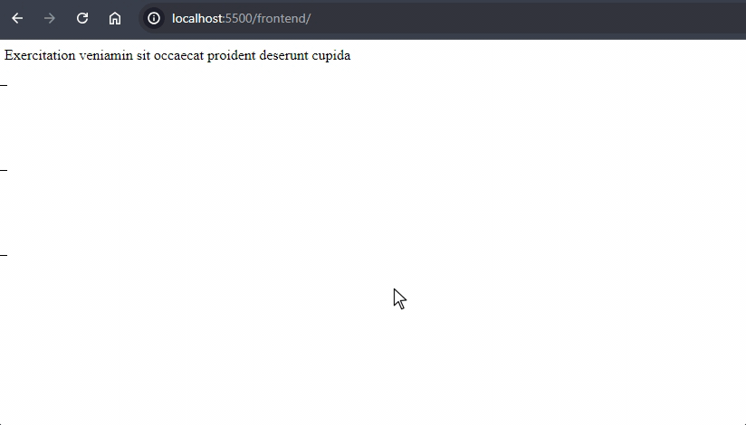 Navegador com textos aparecendo de forma incremental, demonstrando a funcionalidade do que acabamos de implementar.